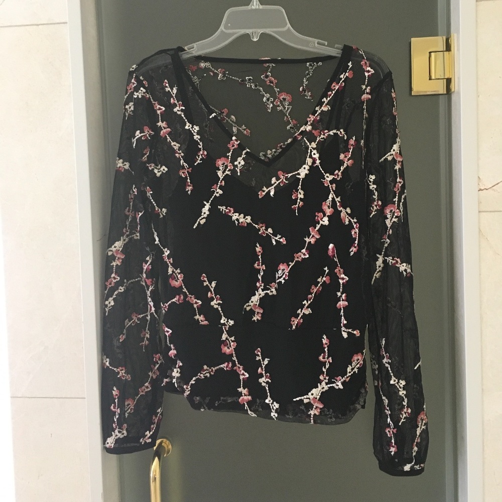 NWT WHBM Sheer Embroidered Blouse